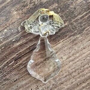 Glass Angel Ornament, Clear w/ Gold Accents, 3.25” Tall,